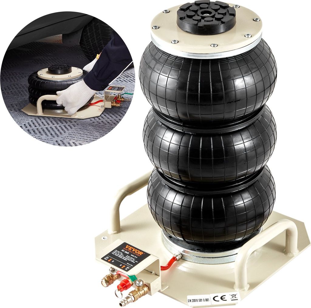 Pneumatischer Wagenheber Air Jack 3 t, Weiß Dreifachbeutel Luftheber 140-450 mm Hubhöhe Sack Luftwagenheber, 5 Minuten Hub Luftheber Wagenheberhe...