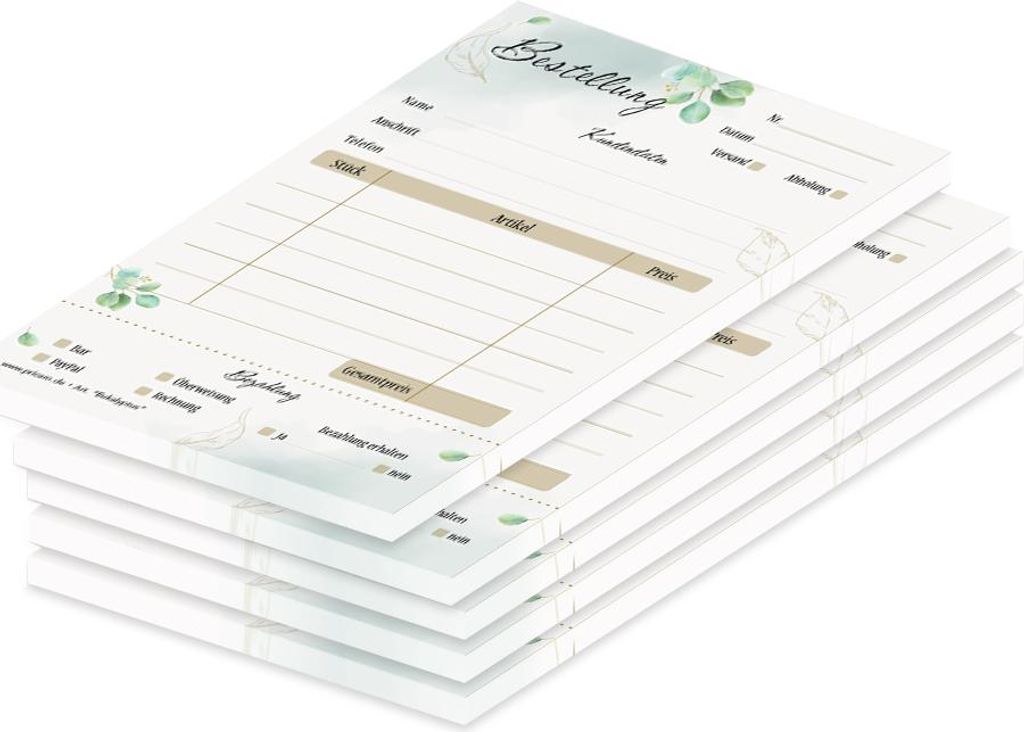 PRICARO Bestellannahmeblock "Eukalyptus", A6, 5 Stück