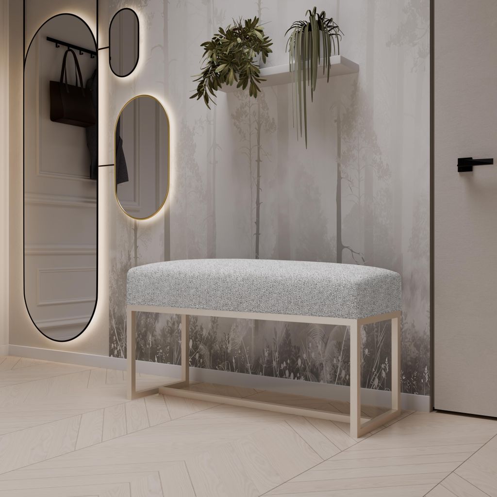 Sitzbank 80 cm Cashmere/Loop – Gepolsterte Flurbank mit Metallgestell | Moderne Schlafzimmerbank DESIGN MÖBEL