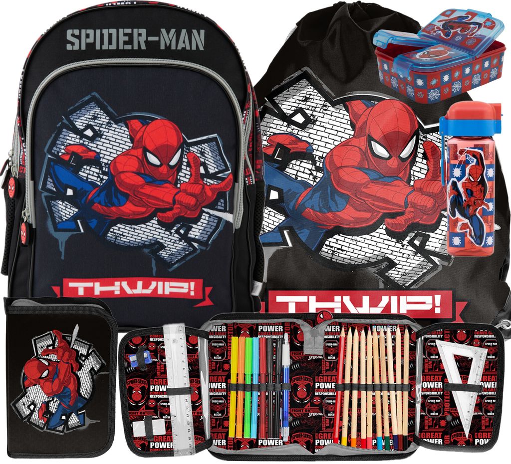 5tlg Spiderman Schulranzen set Rucksack Federtasche Produktbild 