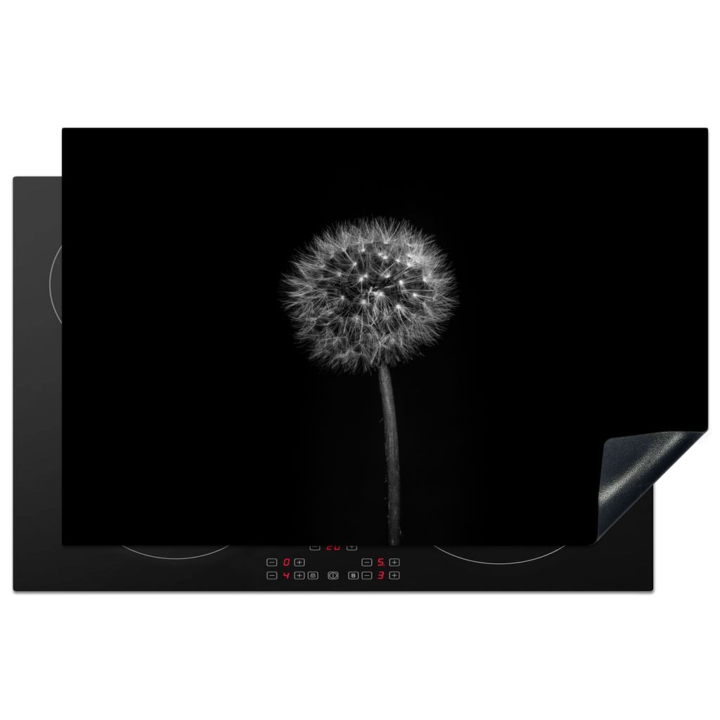 KitchenYeah Herdabdeckplatte Löwenzahn - Schwarz - Floral - Botanisch , 81x52cm, Küche Deko, Glaskeramikkochfeld Herdabdeckung, Abdeckplatte f...