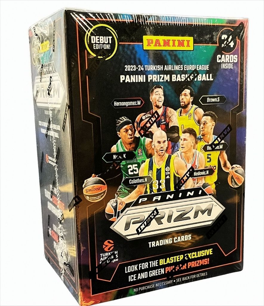 A box of Panini Prizm basketball trading cards.