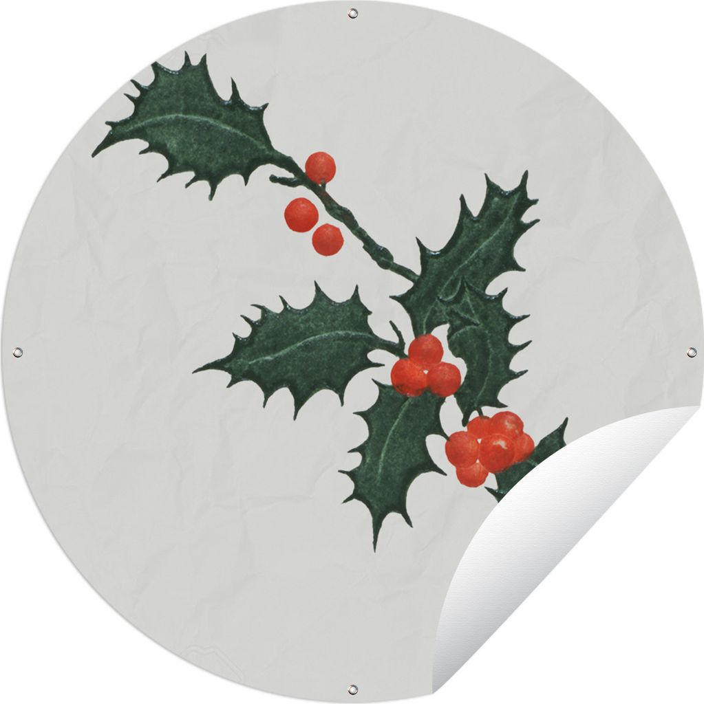MuchoWow Gartenposter Outdoor-Poster Rund Kunst - Weihnachten - Stechpalme Ø 120 cm Gartendeko Rundes Poster draußen