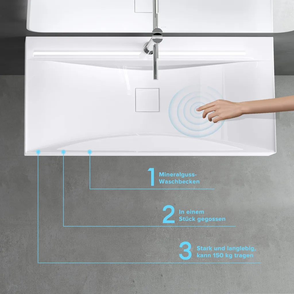 doporro Lavabo da Appoggio o Sospeso Rettangolare 80 cm in Marmoresina Bianco Lucido, Lavandino Bagno con Foro per Rubinetto, Montaggio a Parete - Colossum810 - 2