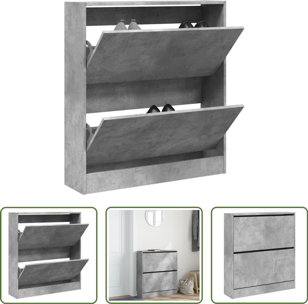 The Living Store Schuhschrank Betongrau 80x21x87,5 cm Holzwerkstoff