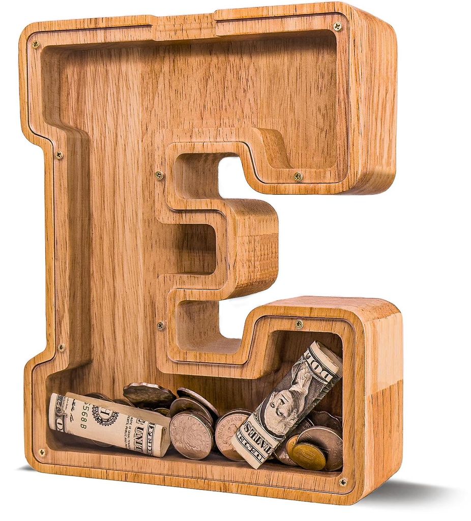 Holz-Spardose in Buchstabenform für Kinder, größere Spardose mit Buchstaben für Jungen, Spardose mit Initialen, personalisierte Spardose aus Ho...
