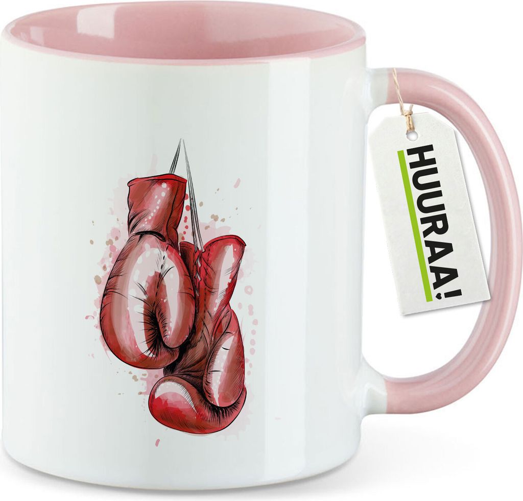 Huuraa Kaffeetasse Boxhandschuh Comic 330ml Rosa Keramik Kaffeebecher Geschenkidee