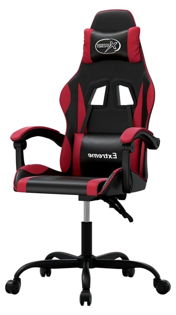 Komfort Gaming-Stuhl mit Massagefunktion, Schwarz/Weinrot, Kunstleder, 360° drehbar