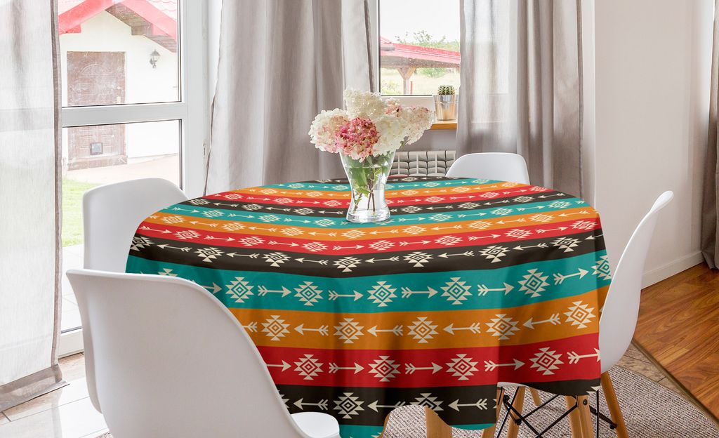 ABAKUHAUS aztekisch Runde Tischdecke, böhmische Art, Kreis Tischdecke Abdeckung für Esszimmer Küche Dekoration, 150 cm, Mehrfarbig