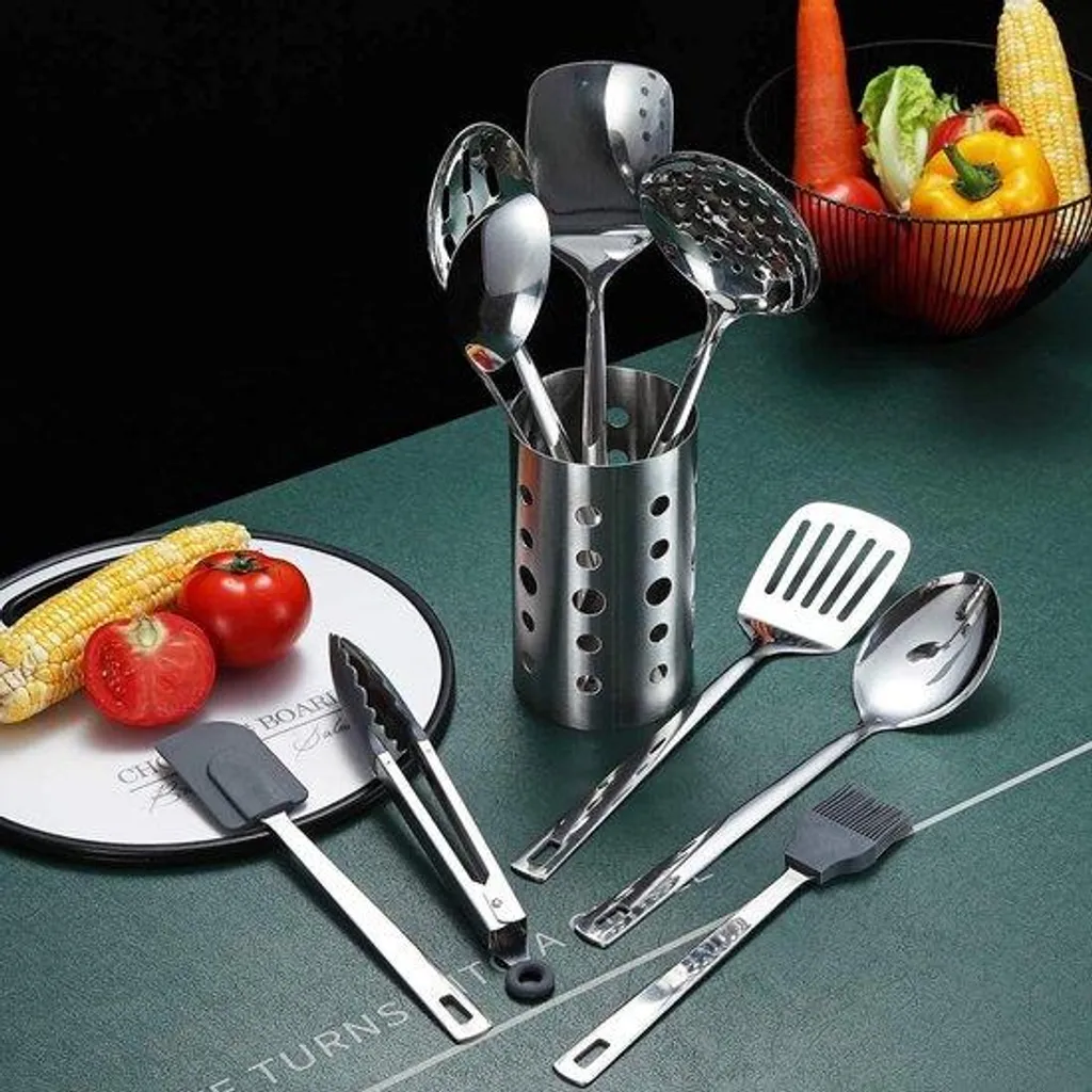 Ustensiles de cuisine inox pour tout cuisiner avec support de rangement