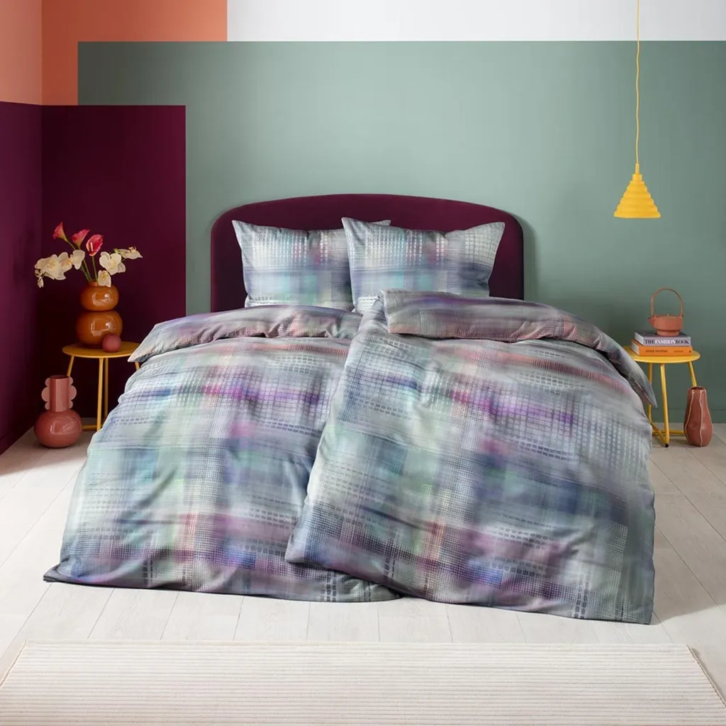 Linge de Lit Mako-Satin Anti-Plis 135x200 Pixie Pixel Gris Violet