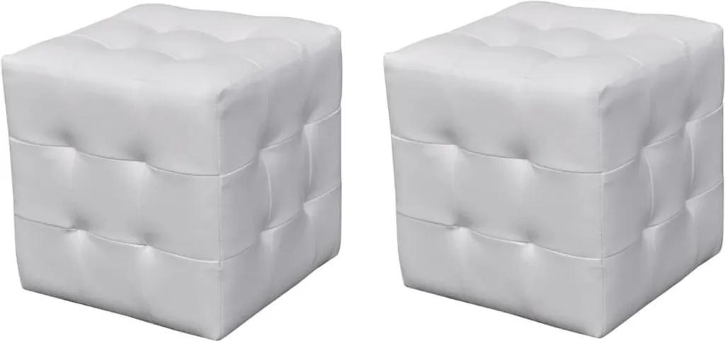 Petit tabouret cube blanc pour coiffeuse ou entrée - Gain de place idéal