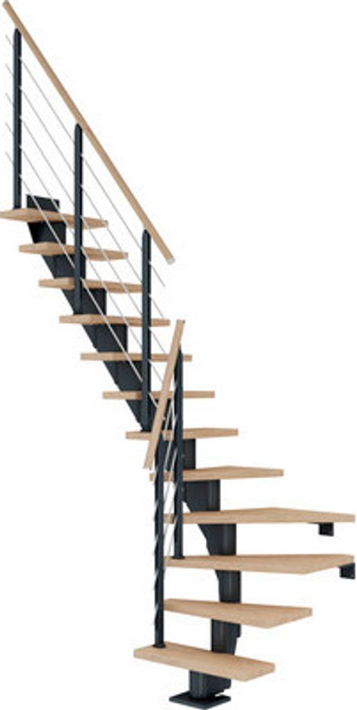 Pertura Mittelholmtreppe Malva Eiche Leimholz Anthrazit 1/4 gewendelt unten links/rechts 75 cm 13 Stufen / 14 Steigungen