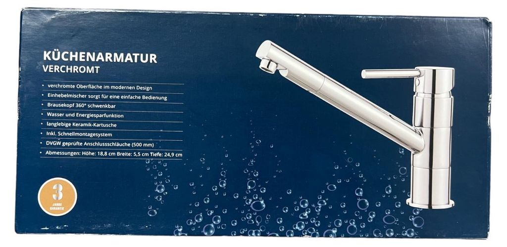 Küchenarmatur verchromt Brausekopf 360° schwenkbar Wasser Produktbild 