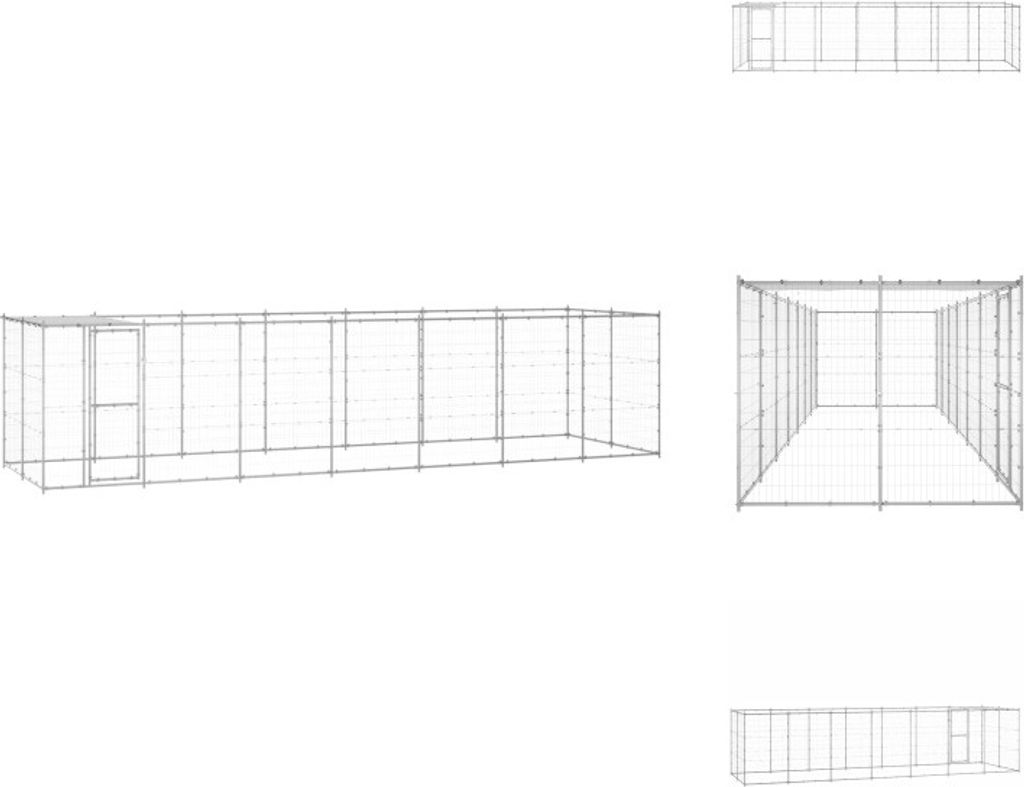 vidaXL Outdoor-Hundezwinger mit Überdachung Verzinkter Stahl 16,94 m² - Hundezwinger & -ausläufe