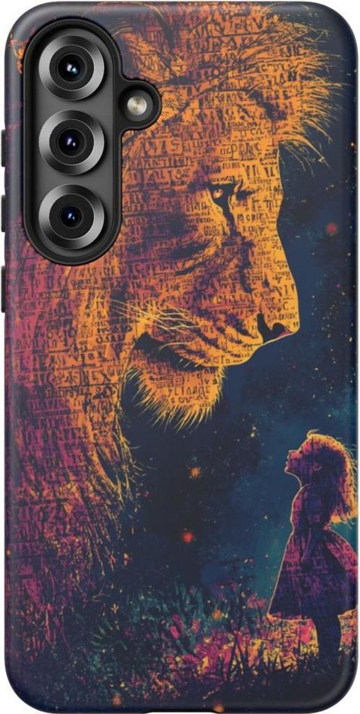 Löwe und Mädchen als Silhouette – Hülle Kompatibel mit Galaxy S25 Plus