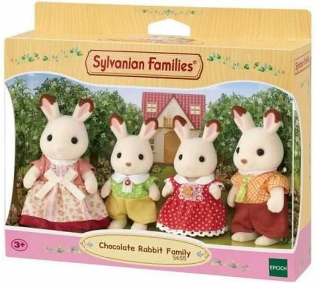 Sylvanian Families Famille Lapin Chocolat avec Vêtements en Tissu Doux