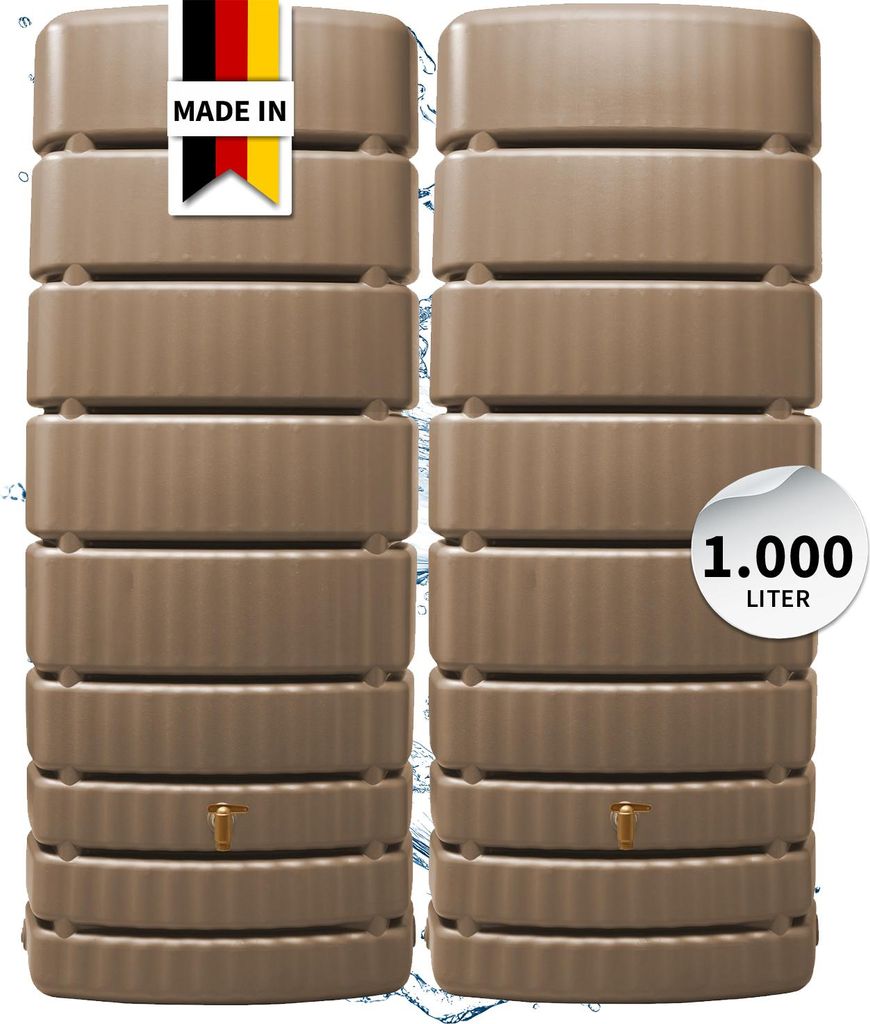 4rain Regentonne SLIM Wandtank-SET 1000 Liter taupe, 2 x SLIM 500 Liter inkl. Verbinder