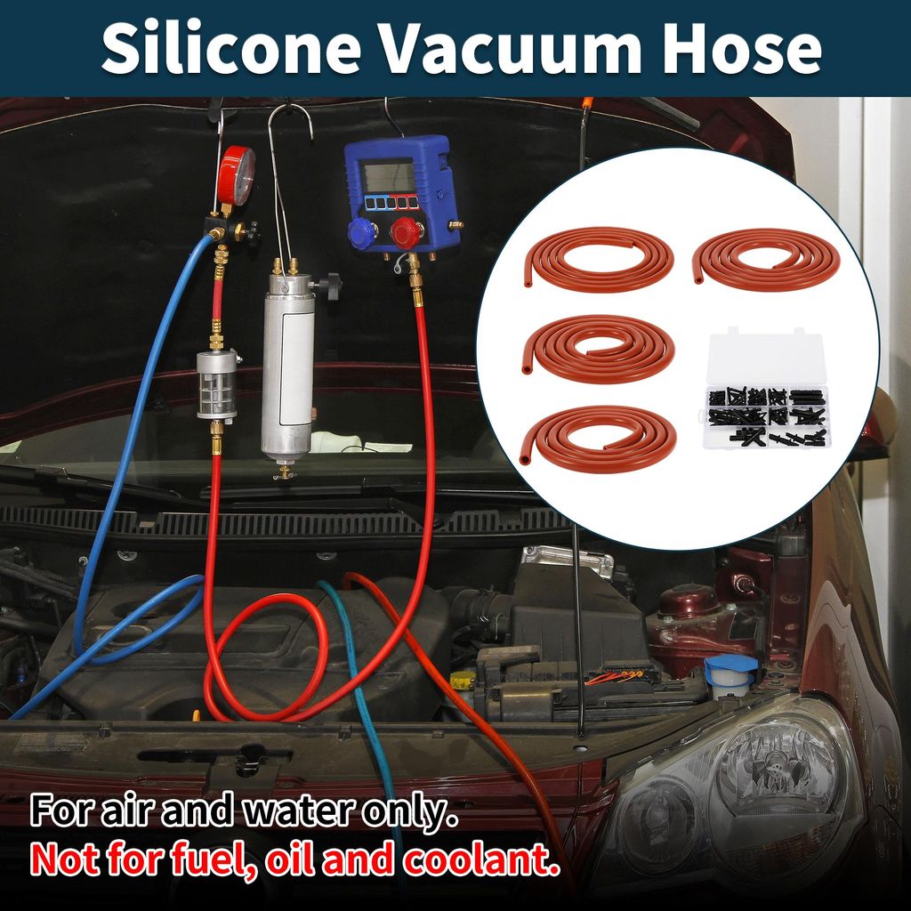 Silikon-Vakuumschlauch 130PSI Maximaldruck Automobil-Vakuumschlauch Rot mit Vakuumanschluss 1 Set 5Ft 4/6/8/12mm ID 3mm Dicke