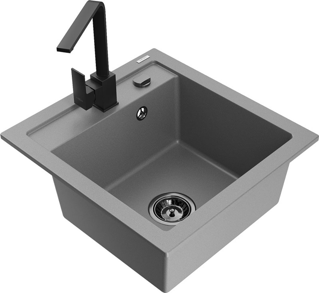 Mexen Vito 1-Becken-Granit-Spüle mit Mischbatterie Rita, Grau - 6503-71-670300-70-B