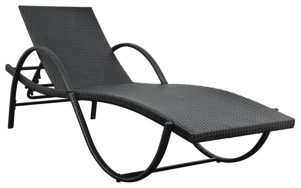 vidaXL Sonnenliege mit Auflage Poly Rattan Schwarz