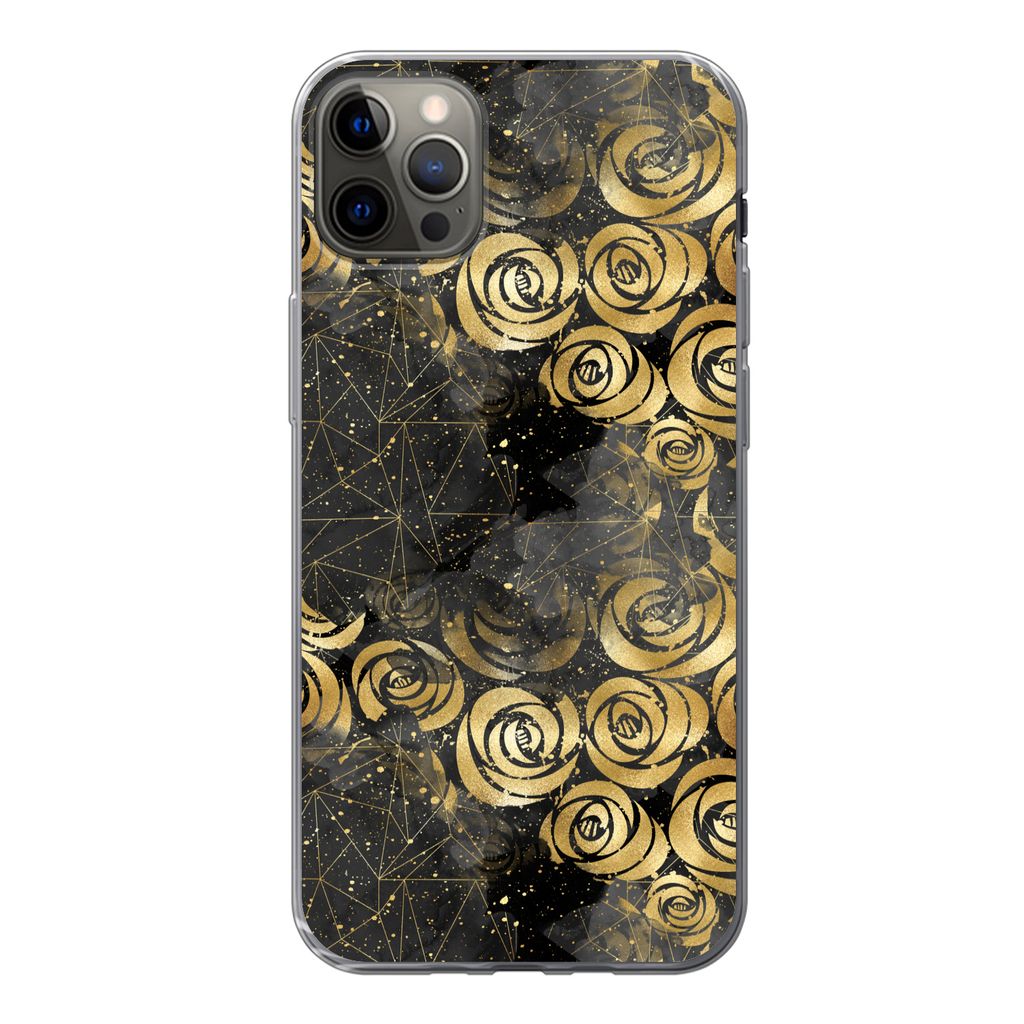 MuchoWow Handyhülle Schutzhülle Hülle für iPhone 12 Pro Max Marmor - Gold - Rose - Muster Silikon Softcase Handy Hülle - Hartschale