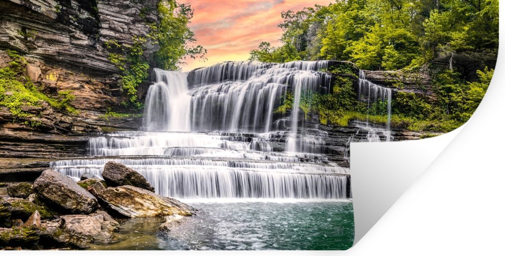 MuchoWow Wandtattoo Wandsticker Wandaufkleber Wasserfall - Wasser - Steine - Pflanzen - Natur 160x80 cm Selbstklebend und Repositionierbar - Stic...