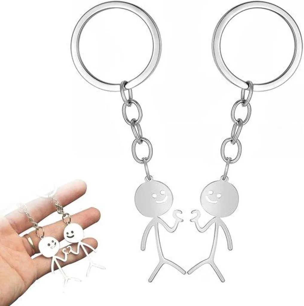 Idée cadeau drôle : Porte-clés amitié duo en acier inoxydable argenté