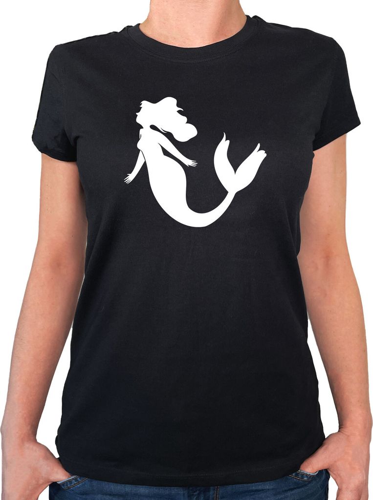 Huuraa Damen T-Shirt Meerjungfrau Silhouette XXL Black Bio Baumwolle Fairtrade Damenshirt Geschenkidee