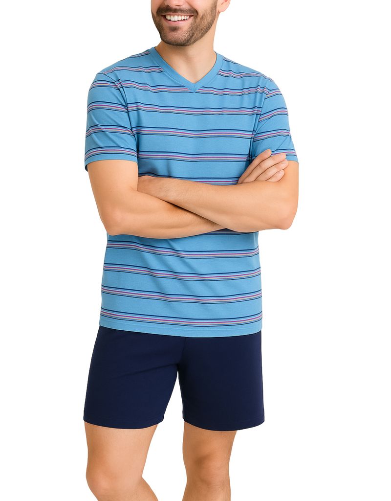 KB Herren Schlafanzug kurz Shorty Pyjama T-Shirt 100% Produktbild 