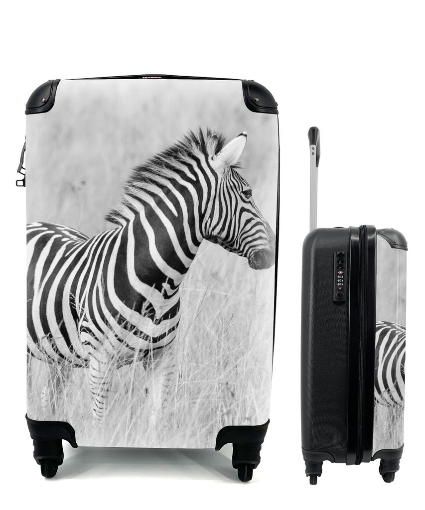 MuchoWow Koffer Handgepäck Trolley Rollkoffer Kleine Reisekoffer mit 4 Rollen - Zebra auf der Wiese - Cabin Size < 55x40x23 cm & 55x40x20 cm - F...