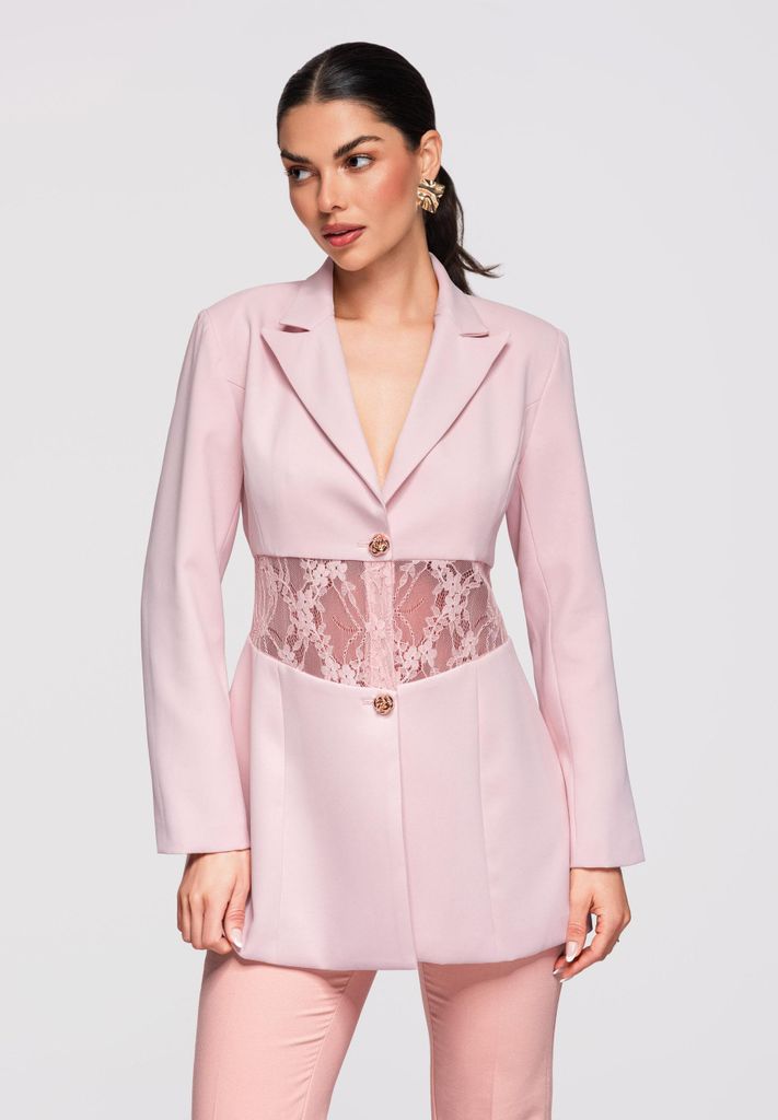 Ombre Langer taillierter Damenblazer mit Spitzenpanel in der Taille pink M