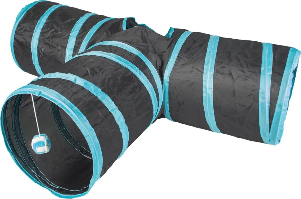 Tunnel de jeu triple Duvo+ T-Bone en nylon bleu et noir