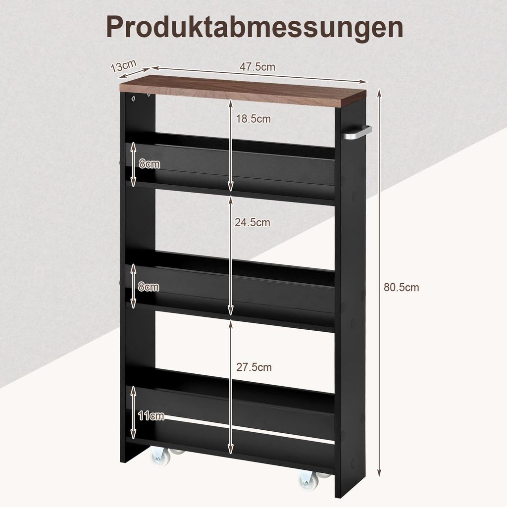 Nischenwagen Nischenregal 4 Etagen Schwarz+Braun