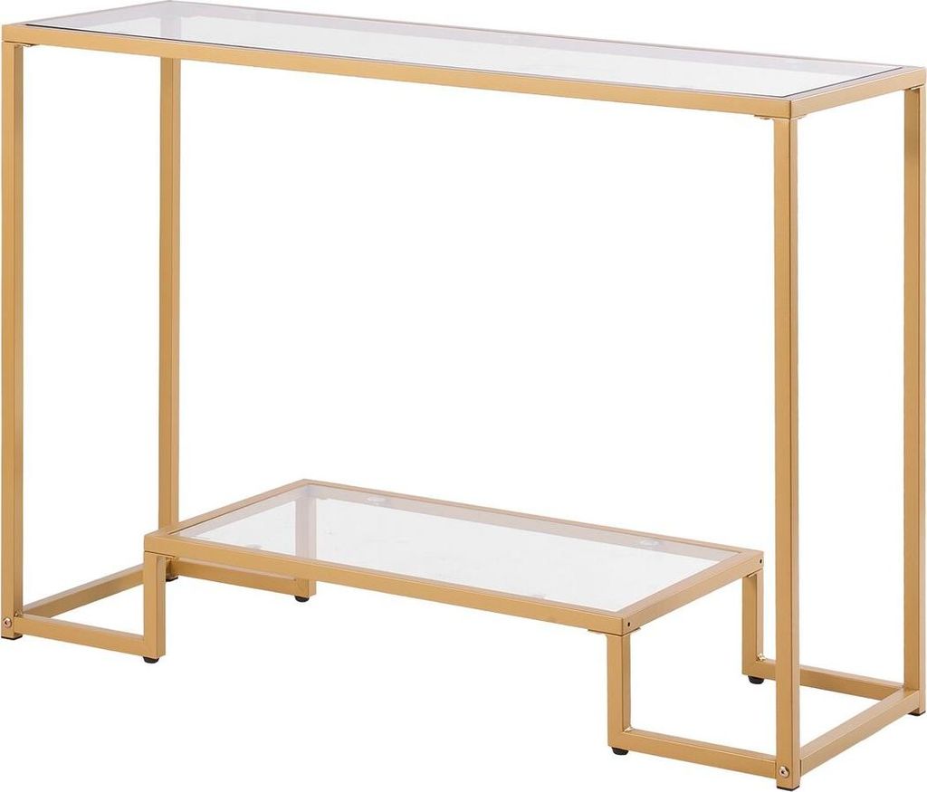 2-Tier Glass Console Table Rectangle Sofa Side Table with Anti-Tip Golden