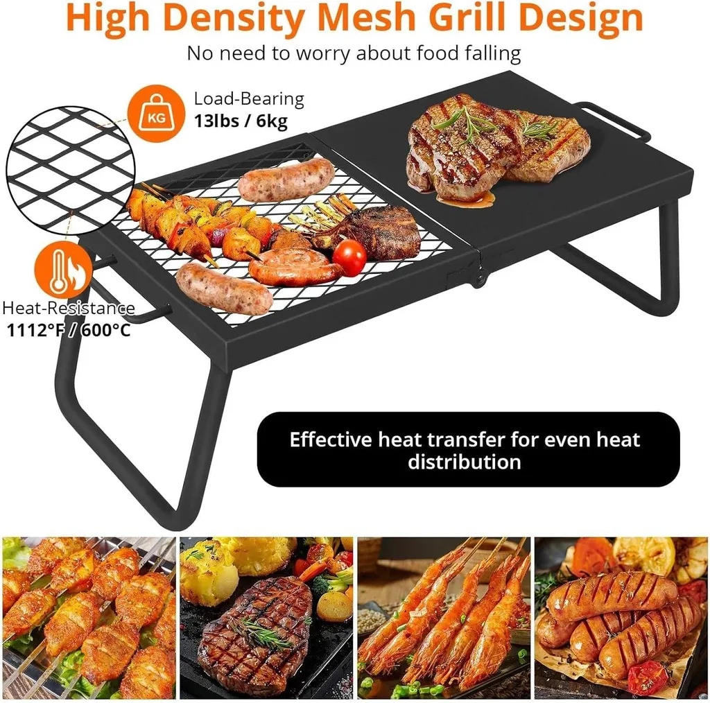 Barbecue pliable pour feu de camp - Grille de cuisson robuste en acier - 3