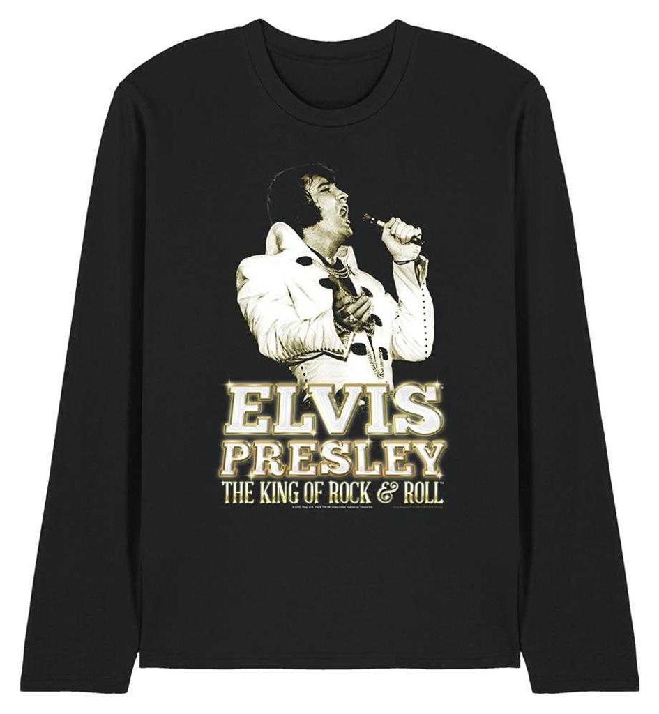 Elvis Presley - T-Shirt für Herren/Damen Uni, Langärmlig TV33674 (L) (Schwarz)