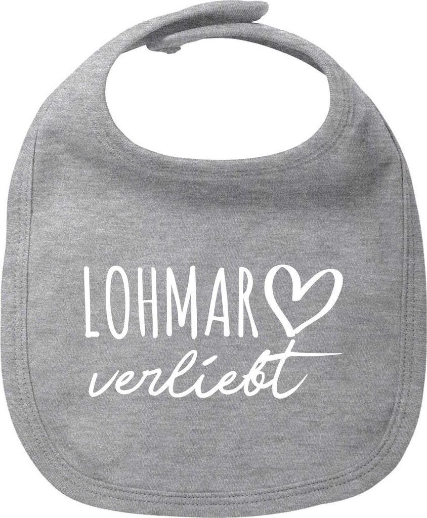 Huuraa Baby Lätzchen Lohmar verliebt Heather Grey Klettverschluss Baumwolle Latz Geschenkidee