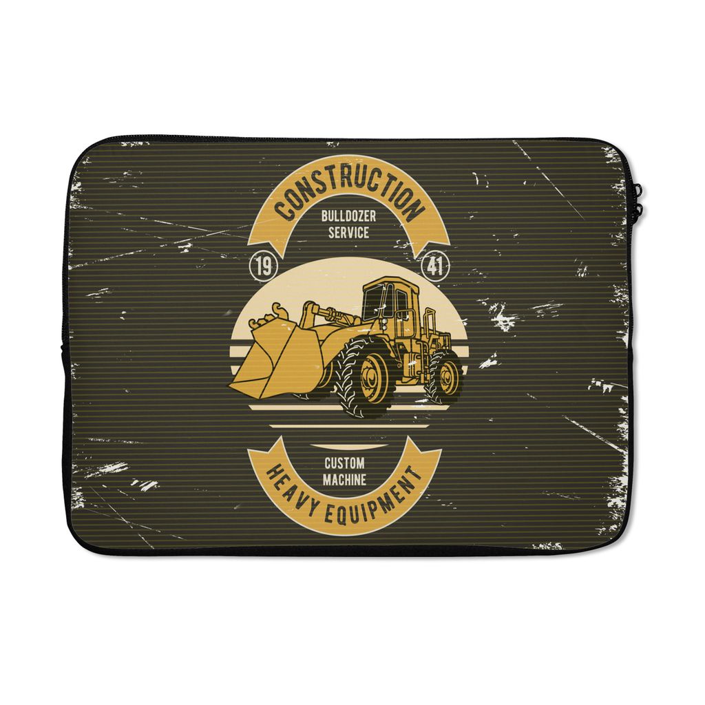 MuchoWow Laptop Hülle 14 ZollBulldozer - Gelb - Zeichnung - Retro Laptoptasche - Laptoptasche - Stoßsicher - Schutzhaube