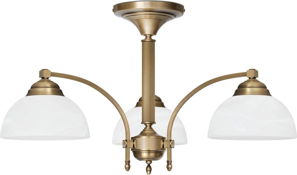 Kronleuchter Messing Goldpatina Alabaster-Glasschirm weiß matt Ø71x38cm 3xE27 180W Esszimmer Wohnzimmer klassisch elegant höhenverstellbar Decke