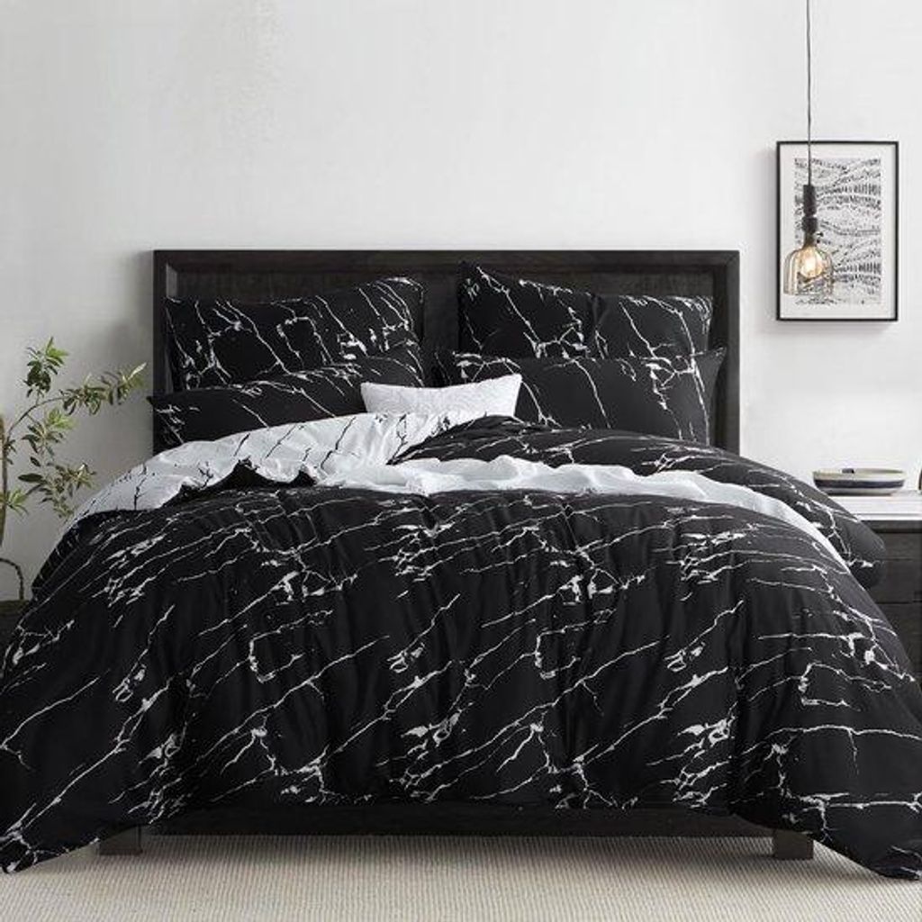 Unyqoos Stylish and Soft 3-teiliges Mikrofaser-Bettzeug-Set mit Marmormuster