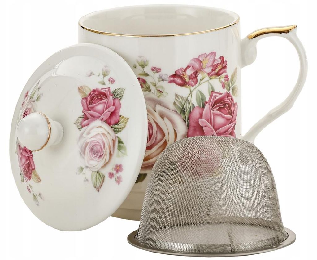 Kaffee- und Teetasse mit Teesieb „Blumen – Rose“ JUMBO 450 Produktbild 