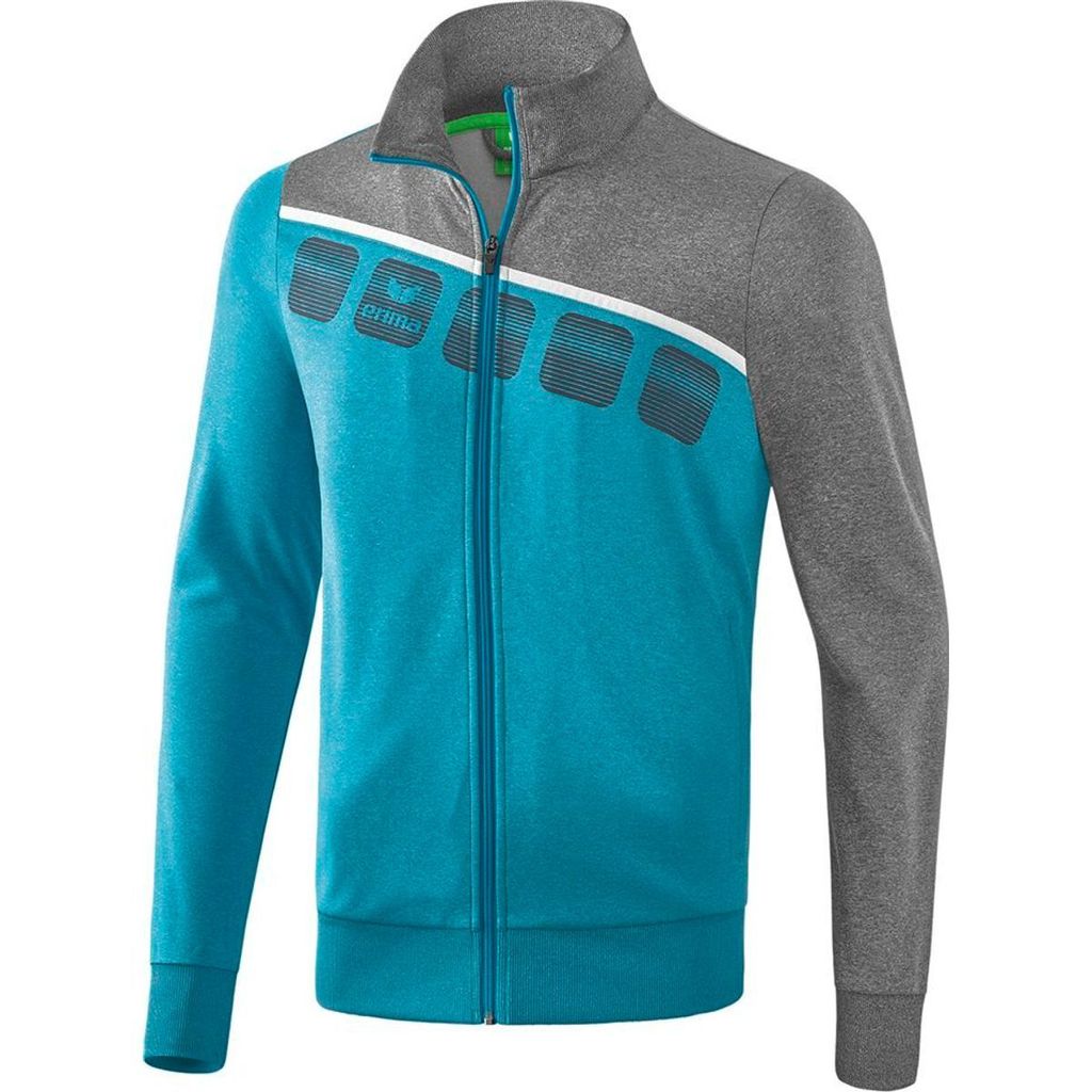 Erima 5-C Polyesterjacke Kinder - Oriental Blue Melange / Grey Melange / Weiß