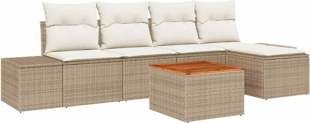 vidaXL Gartensofa-set mit Speicher 6 pcs Beige und Creme Poly-Rattan