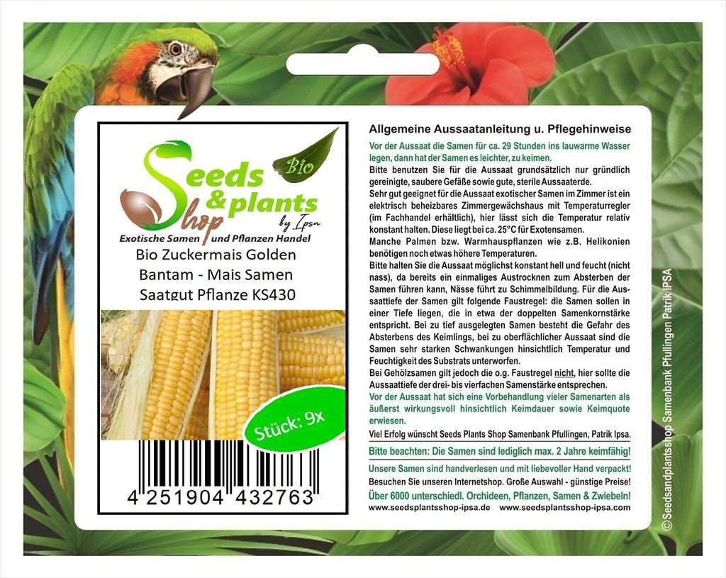 9x Zuckermais Golden Bantam - Mais Samen Saatgut Pflanze KS430