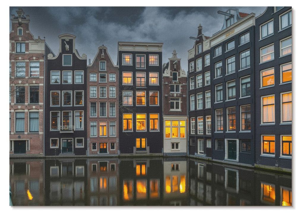 POSTER - 29x21 cm (A4) - Qu - Mietshäuser am Kanal, gemütliche Atmosphäre der Besinnung - Wandbild für Wohnzimmer Schlafzimmer & Flur, Modernes...