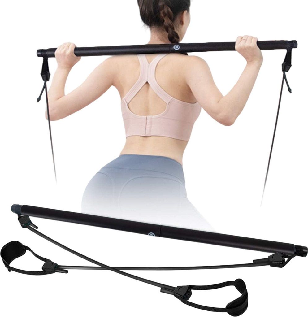 Pilates Stange, Pilates Bar Set mit Widerstandsbänder Home Gym Workout Fitness Schwarz