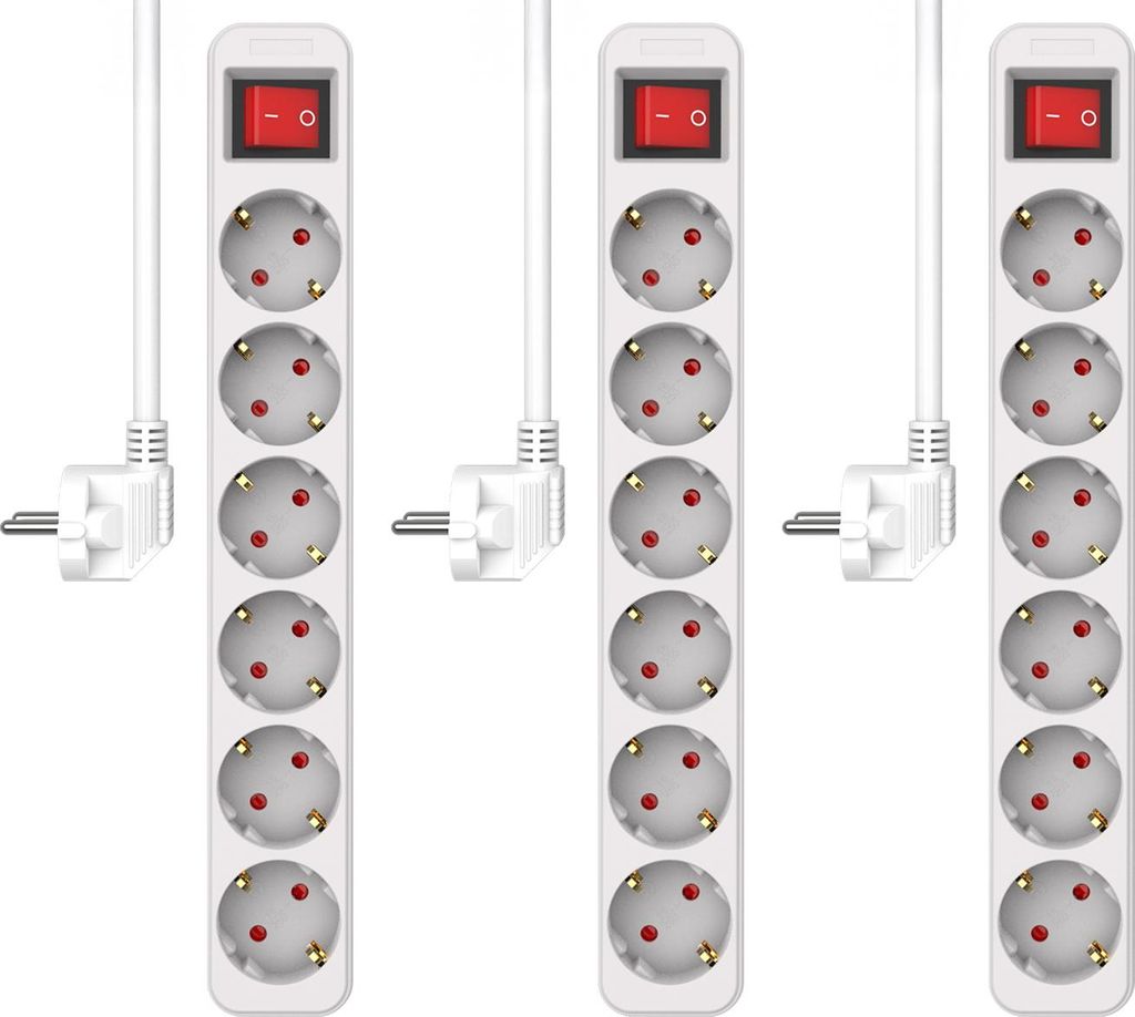 Steckdosen Set 3fach, Mehrfachsteckdose 6fach, Steckdosenleiste mit Schalter