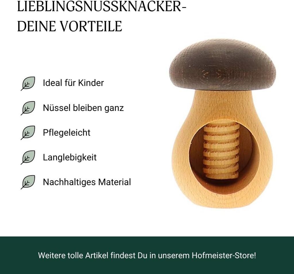 HOFMEISTER Nussknacker-Pilz Aus Buchenholz – Handgefertigt, Knackt Jede Nuss, Ideal Für Kinder, Blau