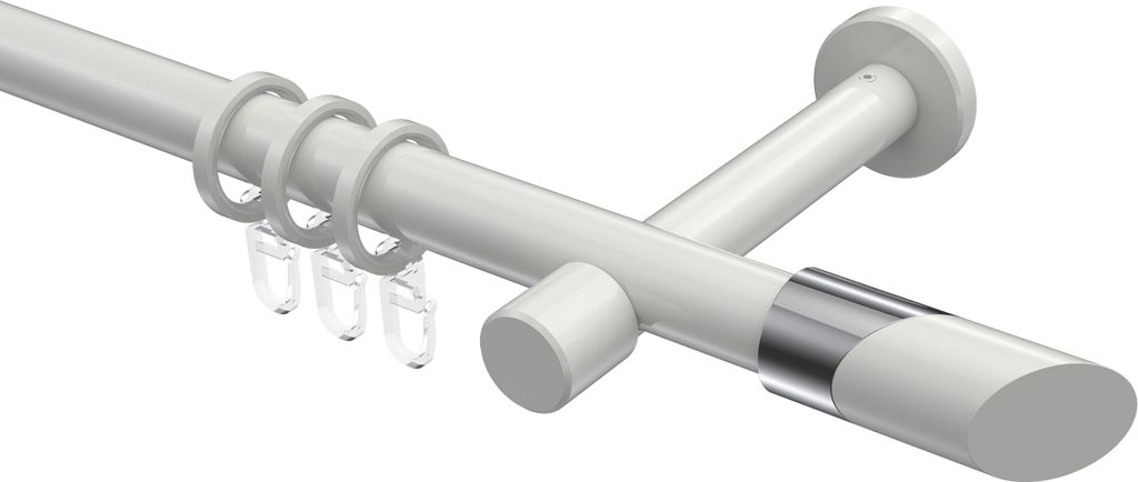 Interdeco Gardinenstange / Vorhangstange Weiß, Typ Prestige Verano (Schräge Bicolor), 20 mm Ø 1-läufig, 200 cm